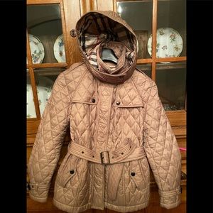 Burberry Short Finsbridge Tan Nova Check Lined Quilted Jacket Coat Large